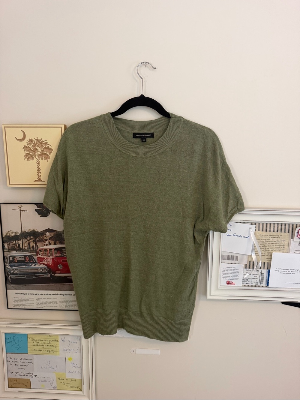 Banana Republic Olive Short Sleeve Knit Pullover
